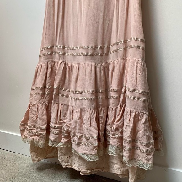 (SOLD) Vintage Pink Maxi Lace Dress with Ruffle Trims - Picture 4 of 5